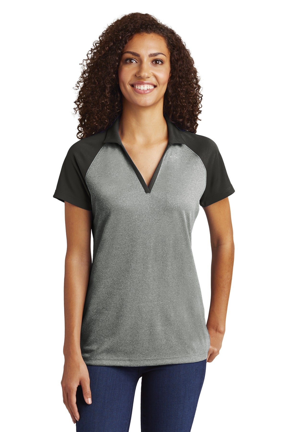 Sport-Tek  ®  Women's PosiCharge  ®  RacerMesh  ®  Raglan Heather Block Polo. LST641 - Sport-Tek LST641