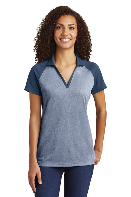 Sport-Tek  ®  Women's PosiCharge  ®  RacerMesh  ®  Raglan Heather Block Polo. LST641 - Sport-Tek LST641