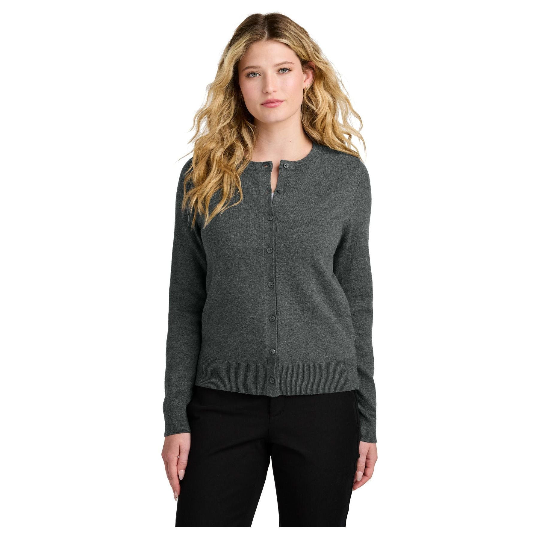 Port Authority ® Women's Easy Care Crewneck Cardigan Sweater LSW2870 - Port Authority LSW2870 Polos/Knits Port Authority Charcoal Heather XS