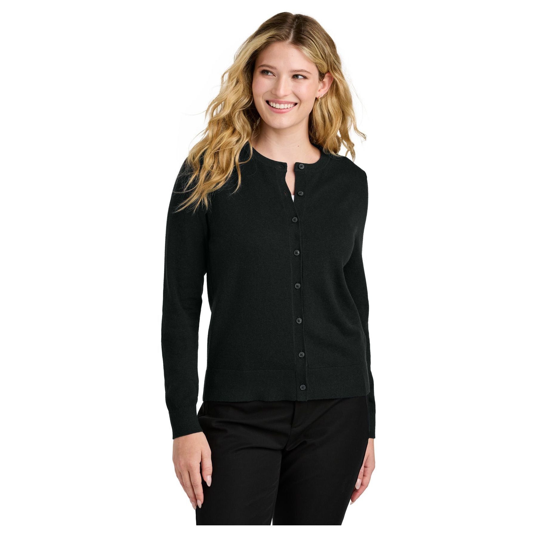 Port Authority ® Women's Easy Care Crewneck Cardigan Sweater LSW2870 - Port Authority LSW2870 Polos/Knits Port Authority Deep Black XS