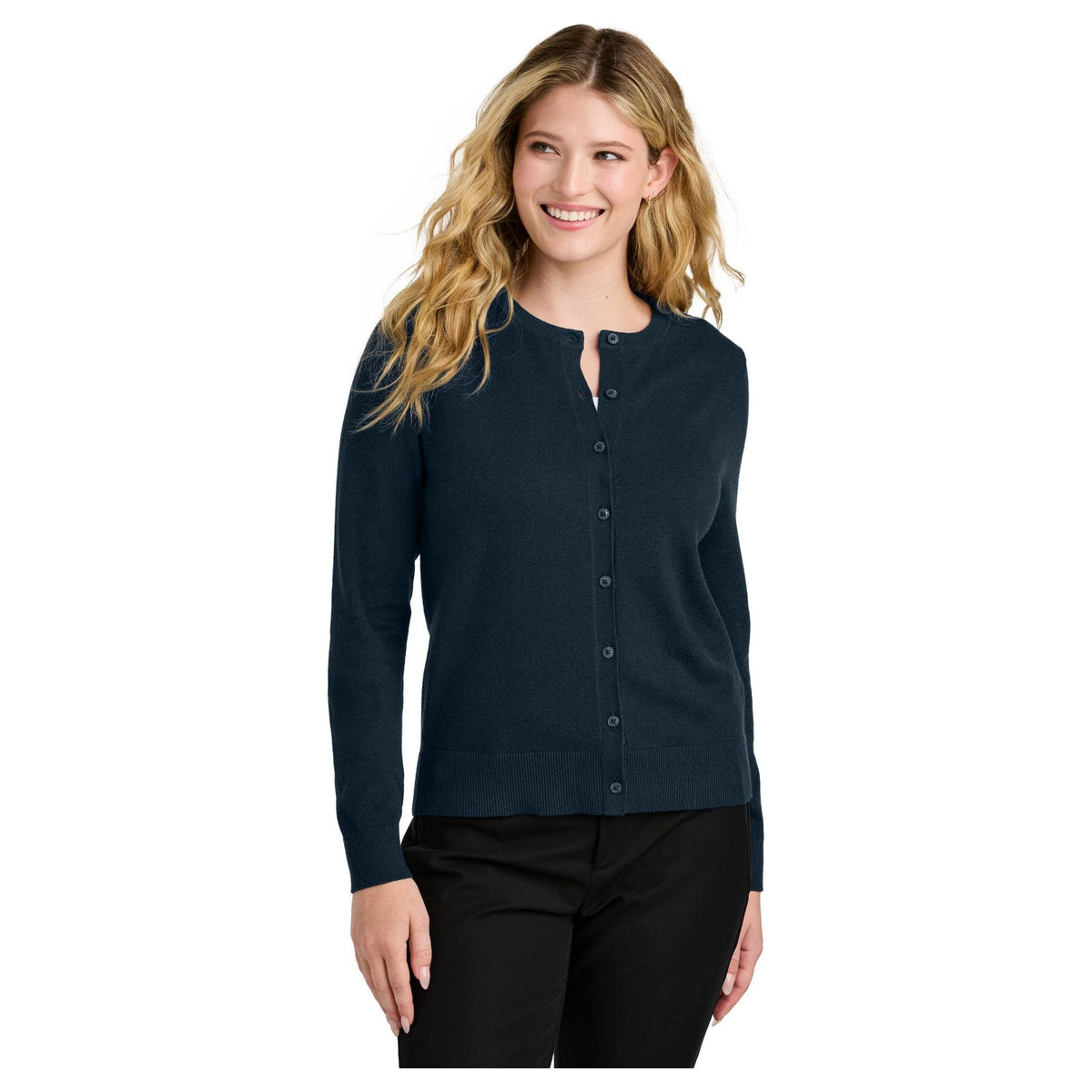 Port Authority ® Women's Easy Care Crewneck Cardigan Sweater LSW2870 - Port Authority LSW2870 Polos/Knits Port Authority River Blue Navy XS