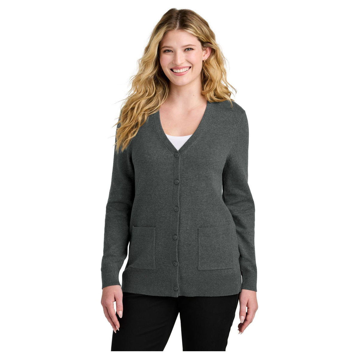 Port Authority ® Women's Easy Care Button-Up Cardigan Sweater LSW4150 - Port Authority LSW4150 Polos/Knits Port Authority Charcoal Heather XS