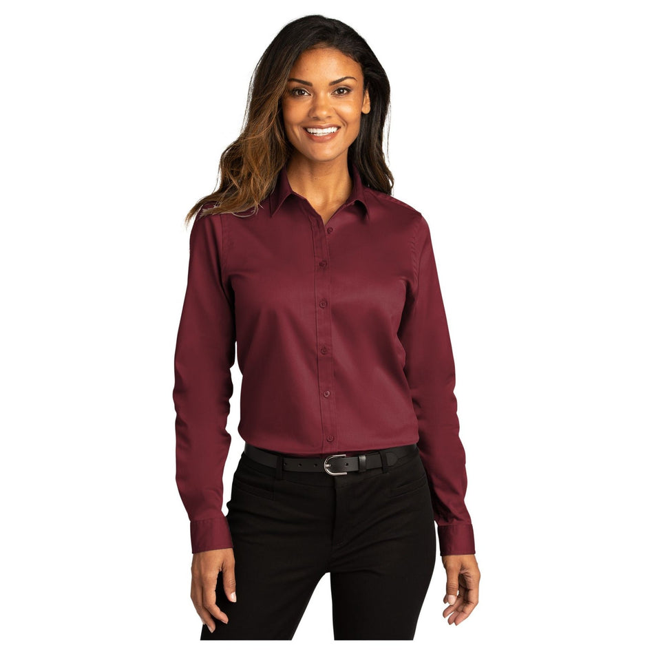 Port Authority ®  Women's Long Sleeve SuperPro React ™ Twill Shirt. LW808 - Burgundy - Port Authority LW808