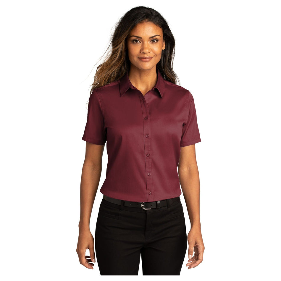 Port Authority ®  Women's Short Sleeve SuperPro React ™ Twill Shirt. LW809 - Burgundy - Port Authority LW809