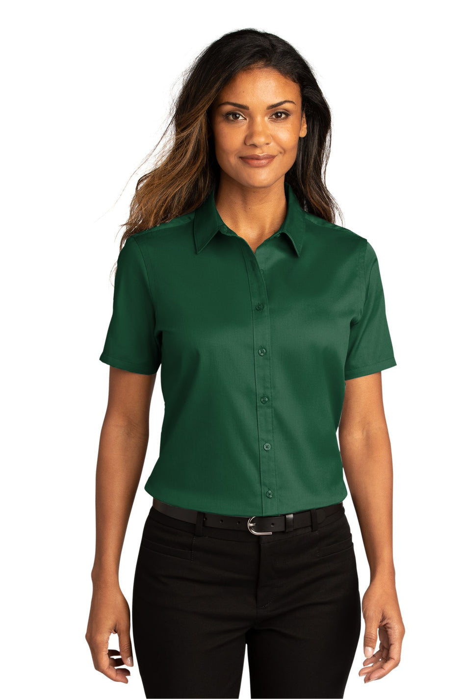 Port Authority ®  Women's Short Sleeve SuperPro React ™ Twill Shirt. LW809 - Dark Green - Port Authority LW809