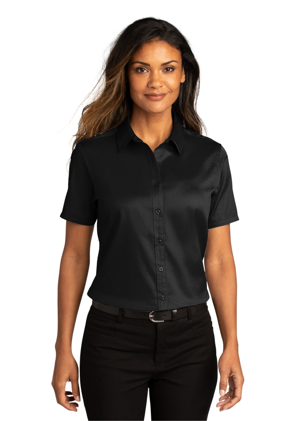 Port Authority ®  Women's Short Sleeve SuperPro React ™ Twill Shirt. LW809 - Deep Black - Port Authority LW809