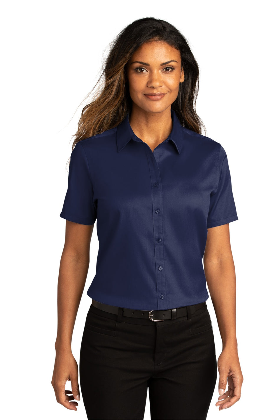 Port Authority ®  Women's Short Sleeve SuperPro React ™ Twill Shirt. LW809 - True Navy - Port Authority LW809