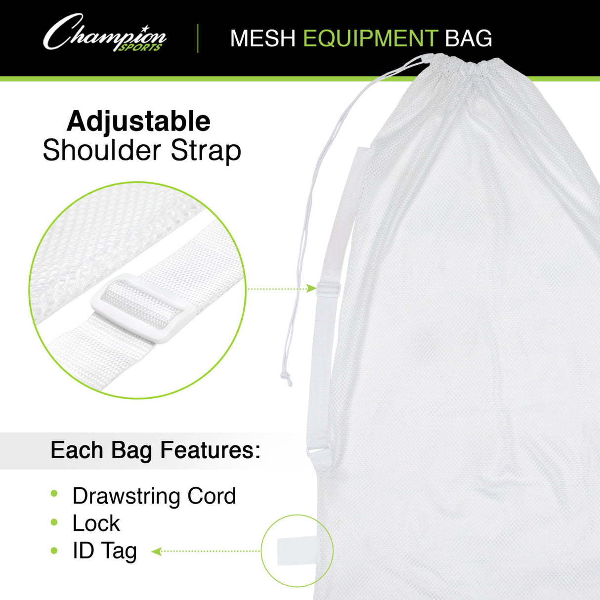 MESH EQUIPMENT BAG WITH SHOULDER STRAP WHITE