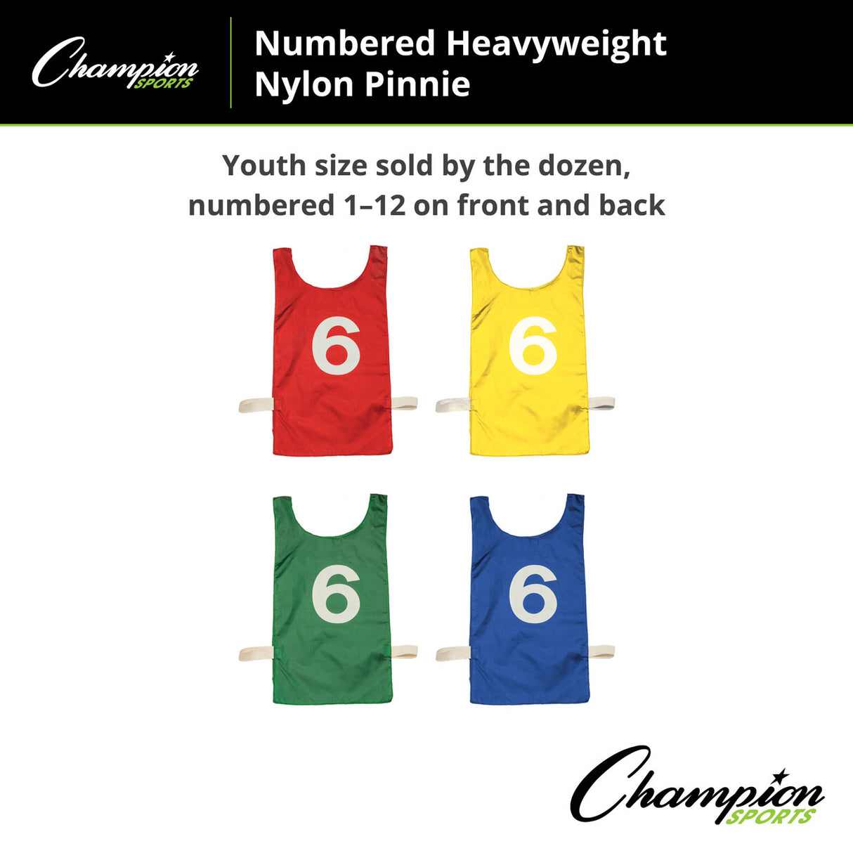 NUMBERED HEAVYWEIGHT NYLON PINNIES, YOUTH RED