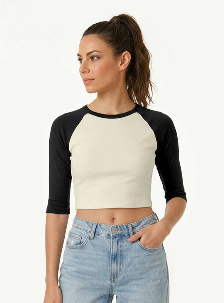 Joe's USA Premium Women's Micro Rib 3/4 Raglan Baby Tee
