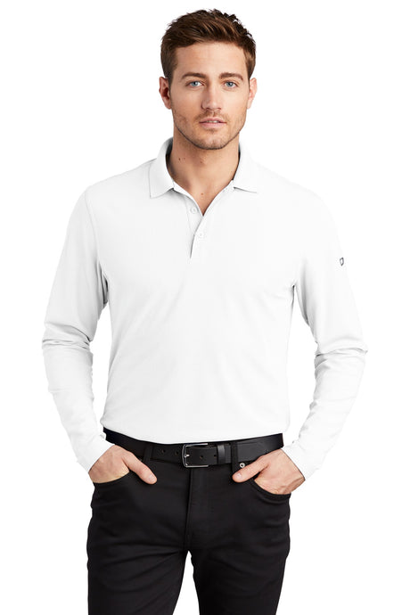 OGIO Caliber2.0 Long Sleeve OG105 polo in white with flat knit collar and stay-cool wicking.