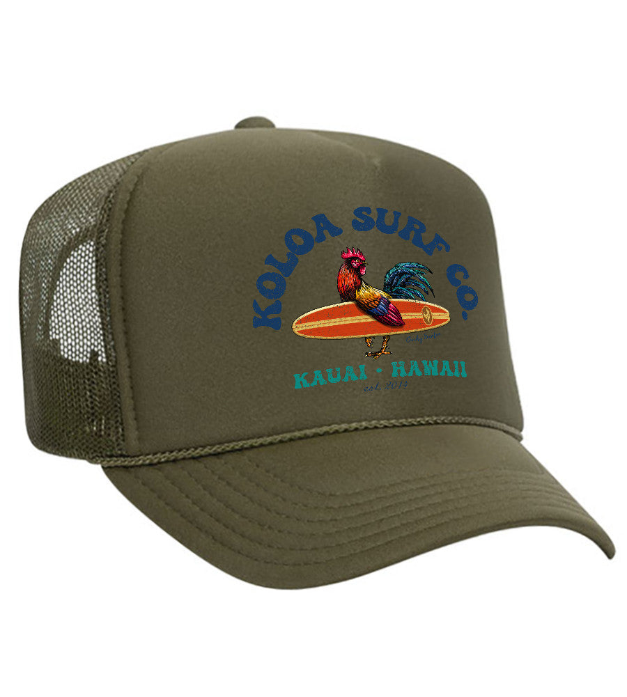 Koloa Cocky Surfer Foam Trucker Hat Koloa Surf Company OLIVE