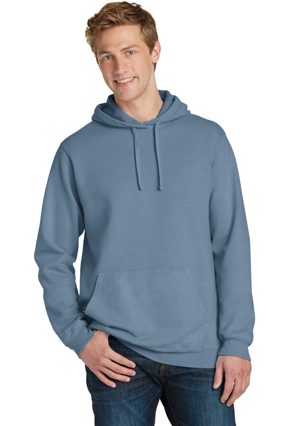 Port & Company ®  Beach Wash ®  Garment-Dyed Pullover Hooded Sweatshirt. PC098H - Denim Blue - Port & Company PC098H