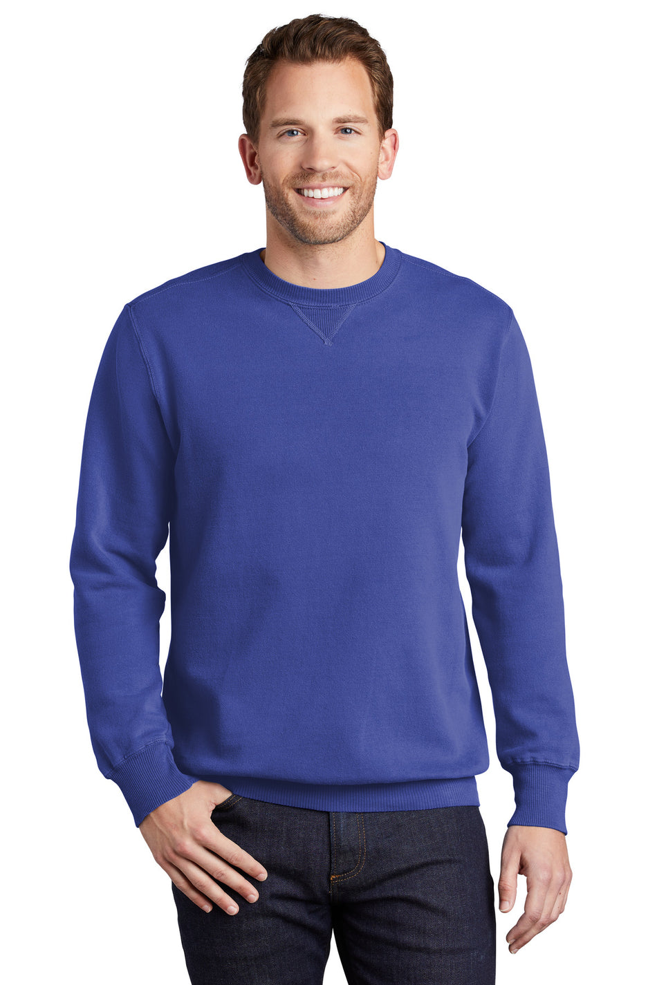 Port & Company ® Beach Wash ® Garment-Dyed Crewneck Sweatshirt PC098 - Blue Iris - Port & Company PC098 Sweatshirts/Fleece Port & Company Blue Iris S