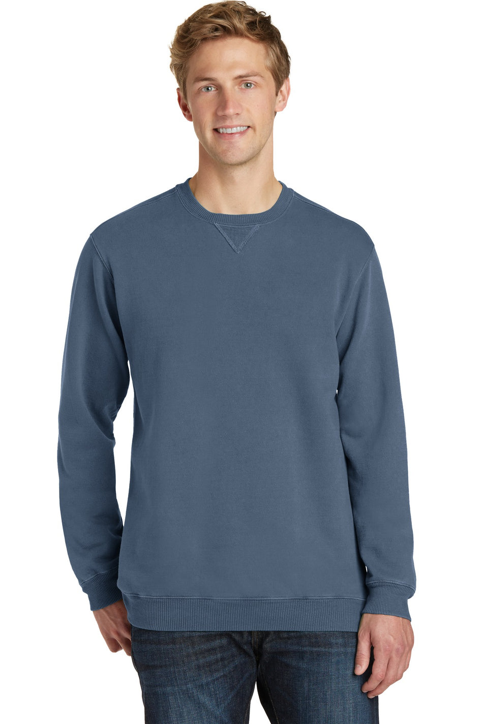 Port & Company ® Beach Wash ® Garment-Dyed Crewneck Sweatshirt PC098 - Denim Blue - Port & Company PC098 Sweatshirts/Fleece Port & Company Denim Blue S