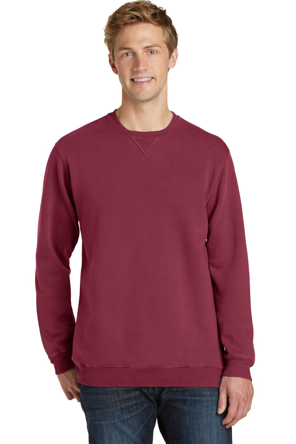 Port & Company ®  Beach Wash ®  Garment-Dyed Crewneck Sweatshirt PC098 - Merlot - Port & Company PC098