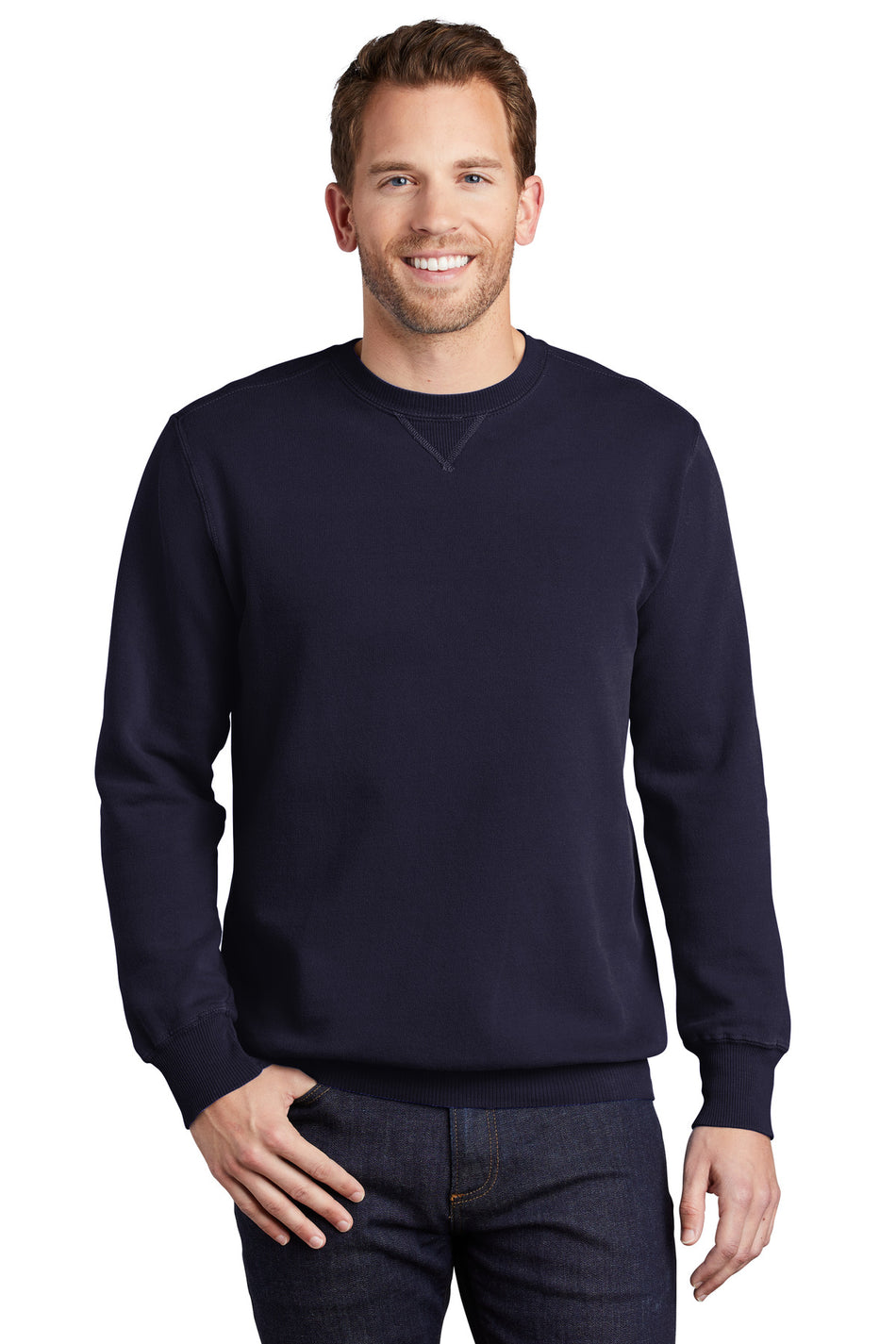 Port & Company ®  Beach Wash ®  Garment-Dyed Crewneck Sweatshirt PC098 - True Navy - Port & Company PC098