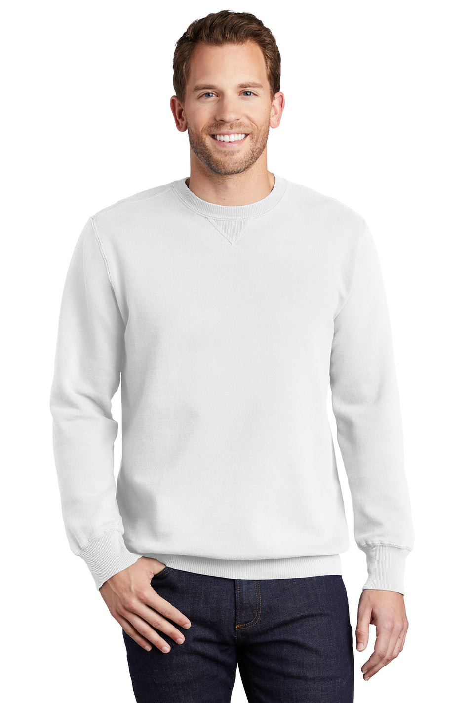 Port & Company ® Beach Wash ® Garment-Dyed Crewneck Sweatshirt PC098 - White - Port & Company PC098 Sweatshirts/Fleece Port & Company White S