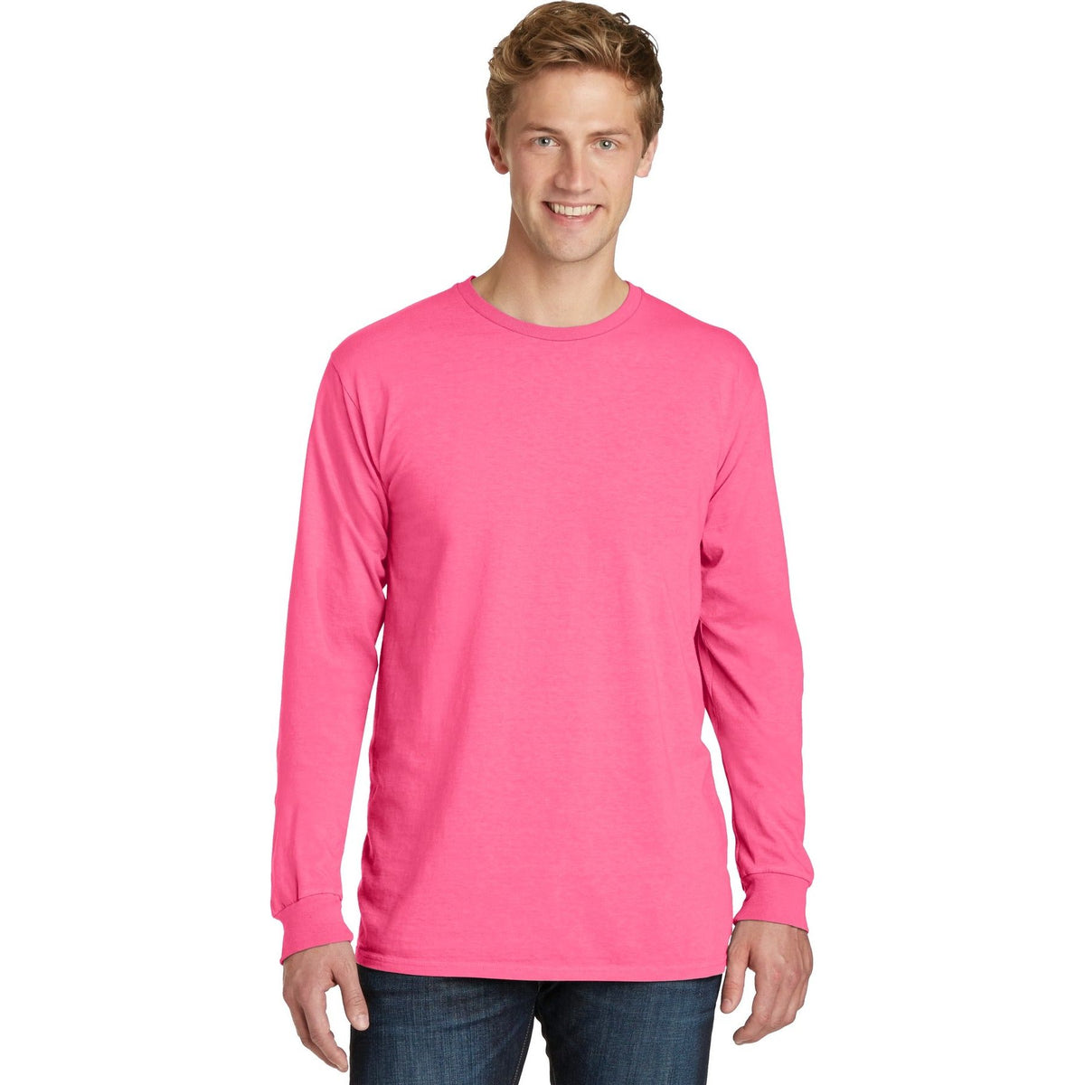 Port & Company ® Beach Wash ® Garment-Dyed Long Sleeve Tee PC099LS - Neon Pink - Port & Company PC099LS T-Shirts Port & Company