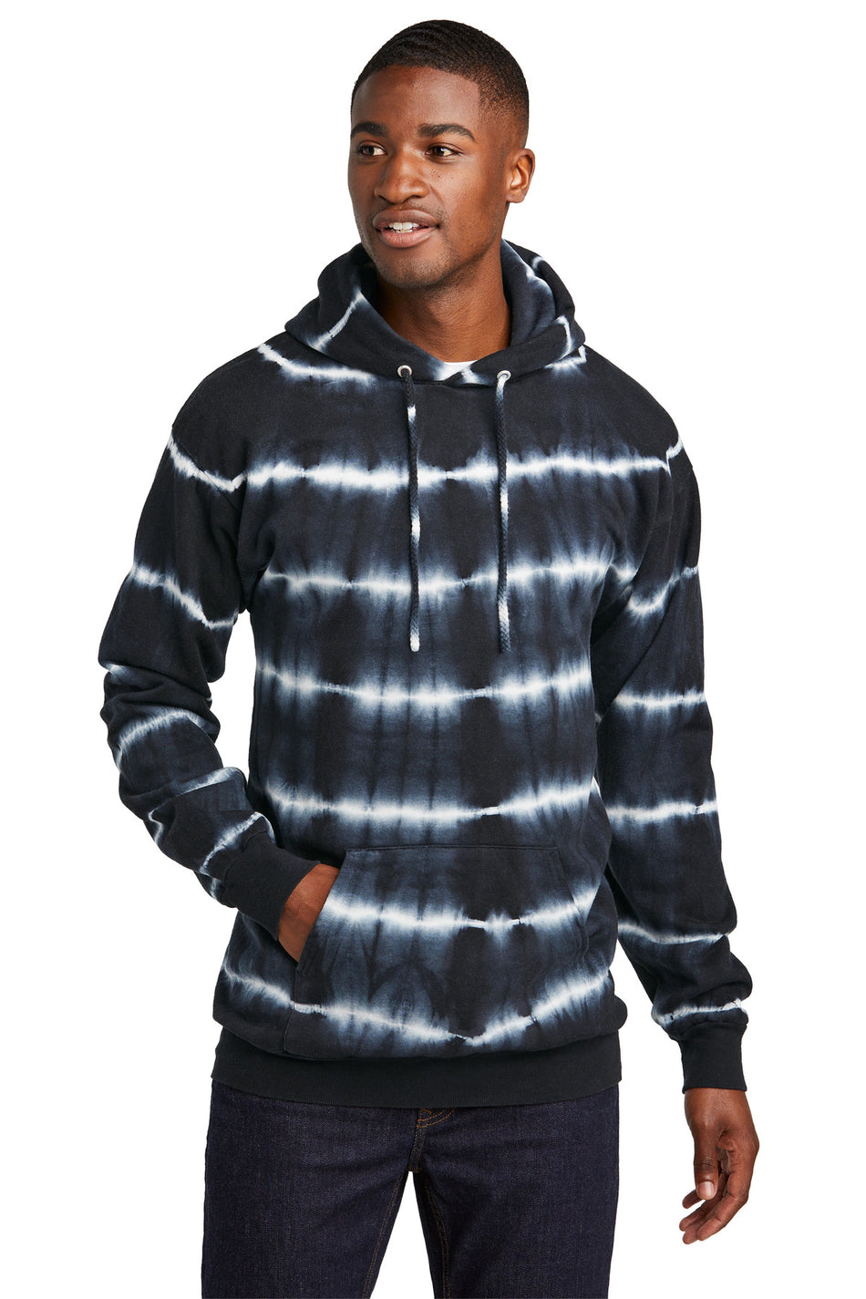 Port & Company ® Allover Stripe Tie-Dye Fleece PC143 - Port & Company PC143 Sweatshirts/Fleece Port & Company Black/ White S