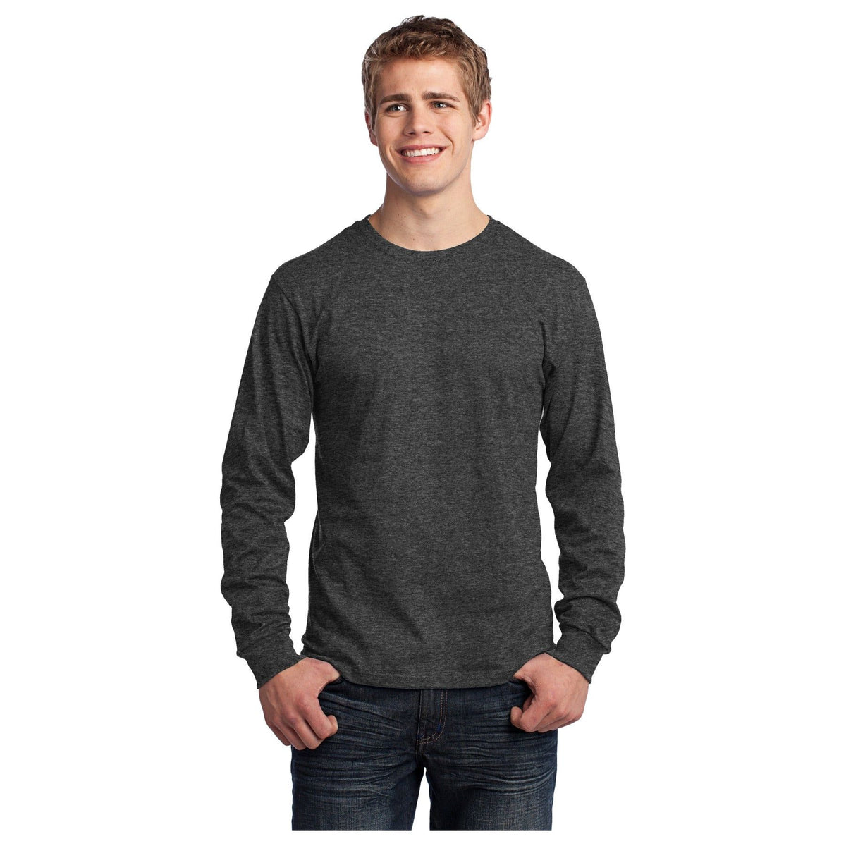 Port & Company ® - Long Sleeve Core Cotton Tee. PC54LS - Dark Heather Grey - Port & Company PC54LS T-Shirts Port & Company Dark Heather Grey S