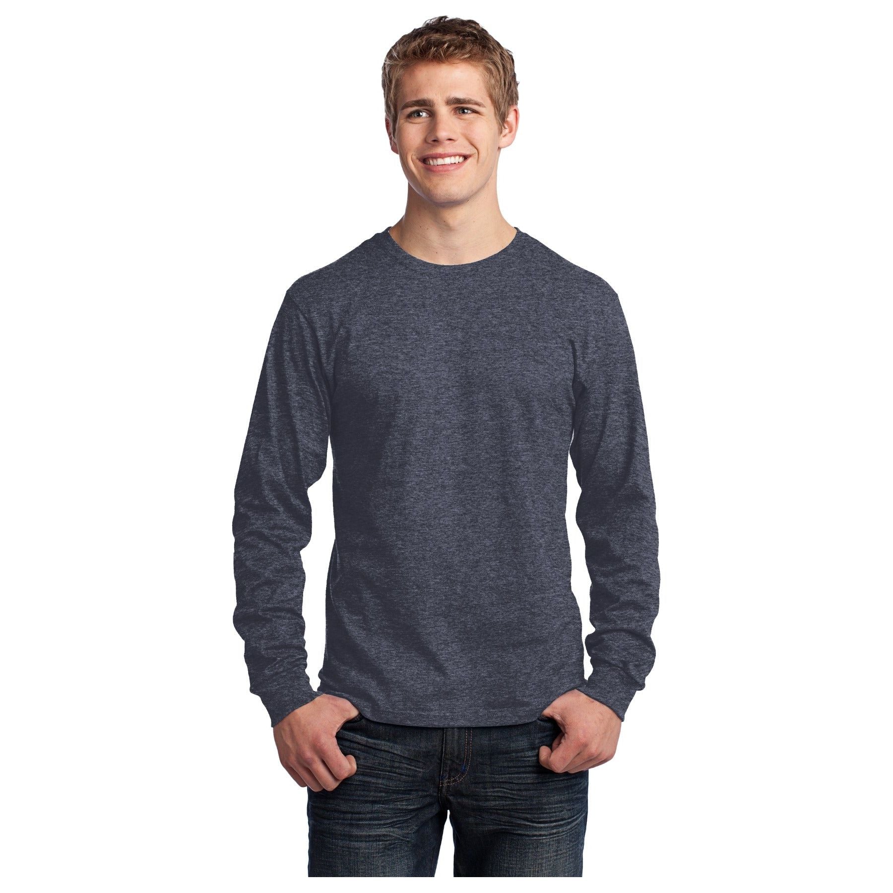 Port & Company ® - Long Sleeve Core Cotton Tee. PC54LS - Heather Navy - Port & Company PC54LS T-Shirts Port & Company Heather Navy S