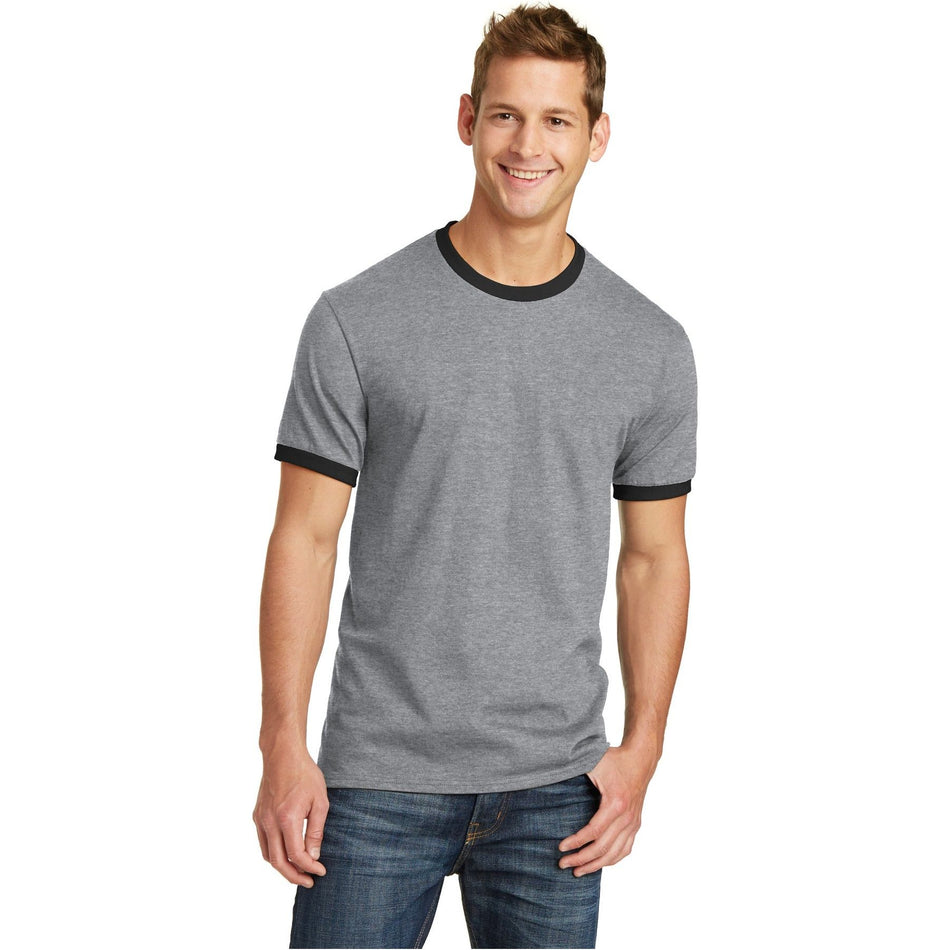 Port & Company ® Core Cotton Ringer Tee. PC54R - Port & Company PC54R T-Shirts Port & Company Athletic Heather/ Jet Black S