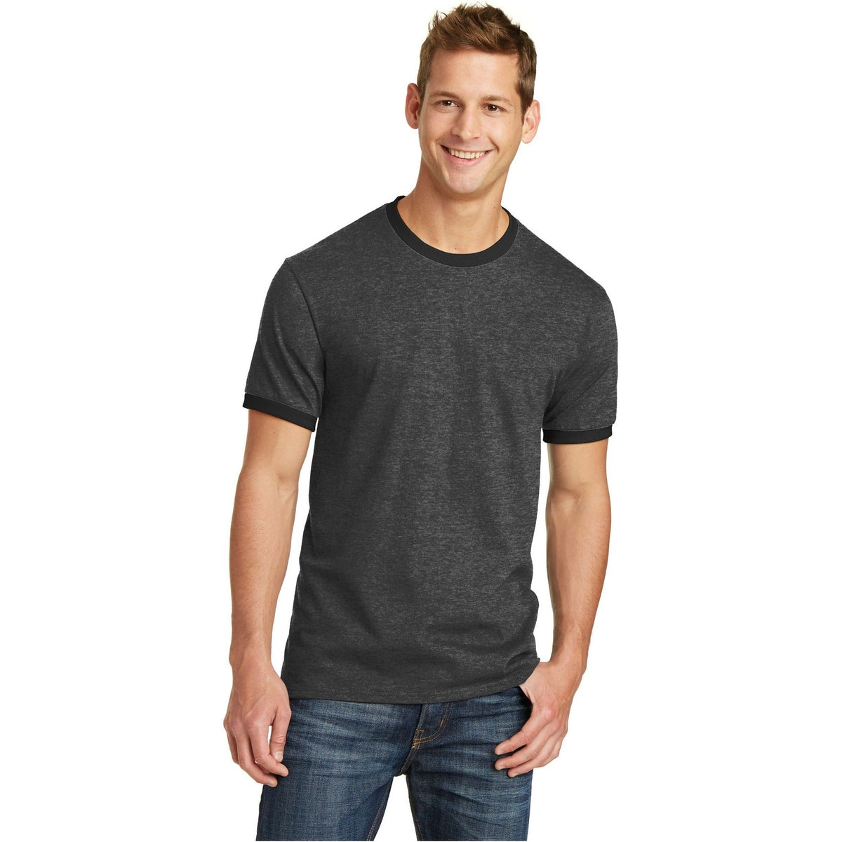 Port & Company ® Core Cotton Ringer Tee. PC54R - Port & Company PC54R T-Shirts Port & Company Dark Heather Grey/ Jet Black S