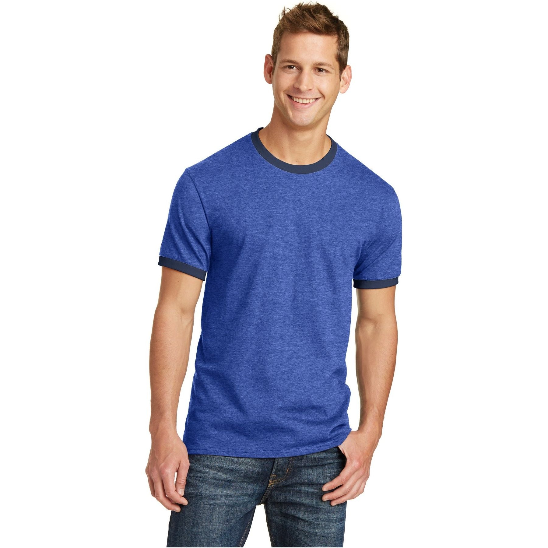 Port & Company ® Core Cotton Ringer Tee. PC54R - Port & Company PC54R T-Shirts Port & Company Heather Royal/ Navy S