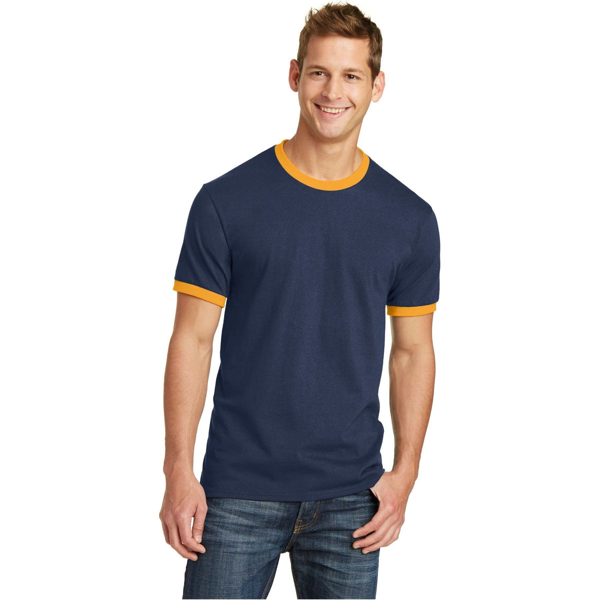 Port & Company ® Core Cotton Ringer Tee. PC54R - Port & Company PC54R T-Shirts Port & Company Navy/ Gold S