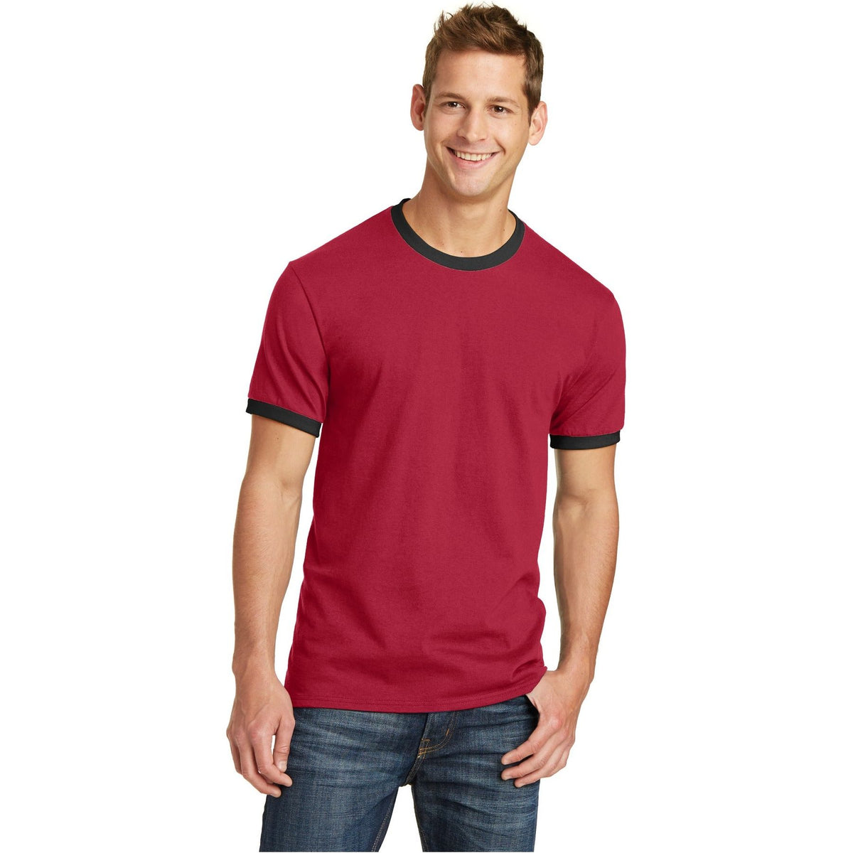 Port & Company ® Core Cotton Ringer Tee. PC54R - Port & Company PC54R T-Shirts Port & Company Red/ Jet Black S