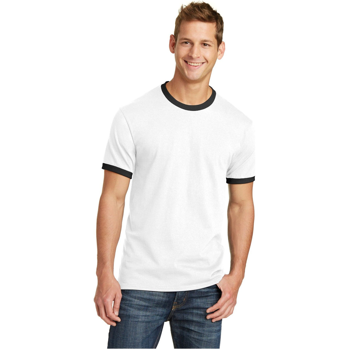 Port & Company ® Core Cotton Ringer Tee. PC54R - Port & Company PC54R T-Shirts Port & Company White/ Jet Black S