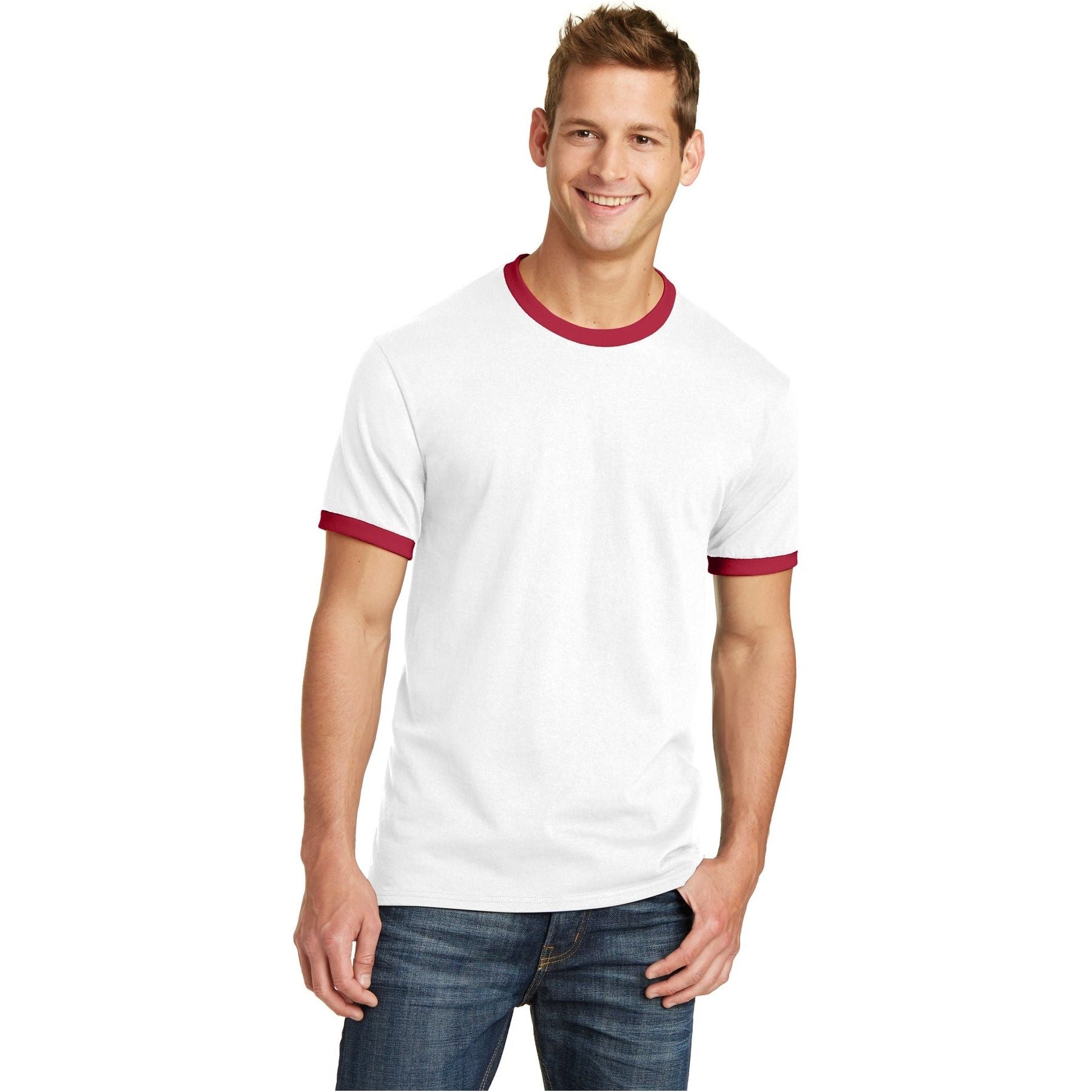 Port & Company ® Core Cotton Ringer Tee. PC54R - Port & Company PC54R T-Shirts Port & Company White/ Red S