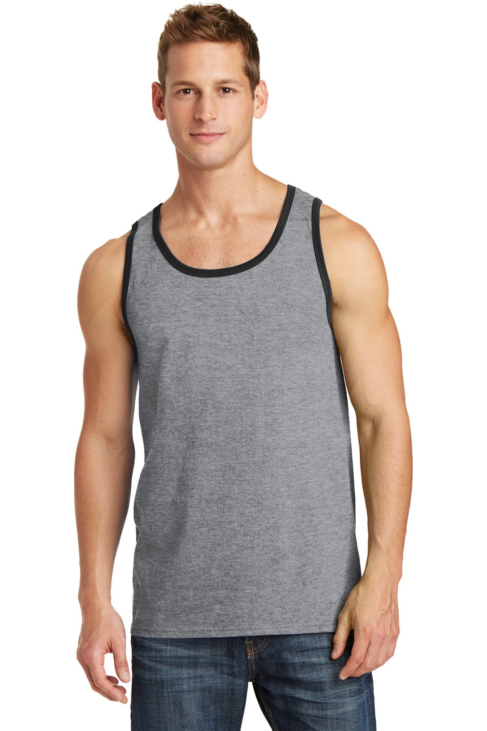 Port & Company ® Core Cotton Tank Top. PC54TT - Athletic Heather/ Jet Black - Port & Company PC54TT T-Shirts Port & Company Athletic Heather/ Jet Black S