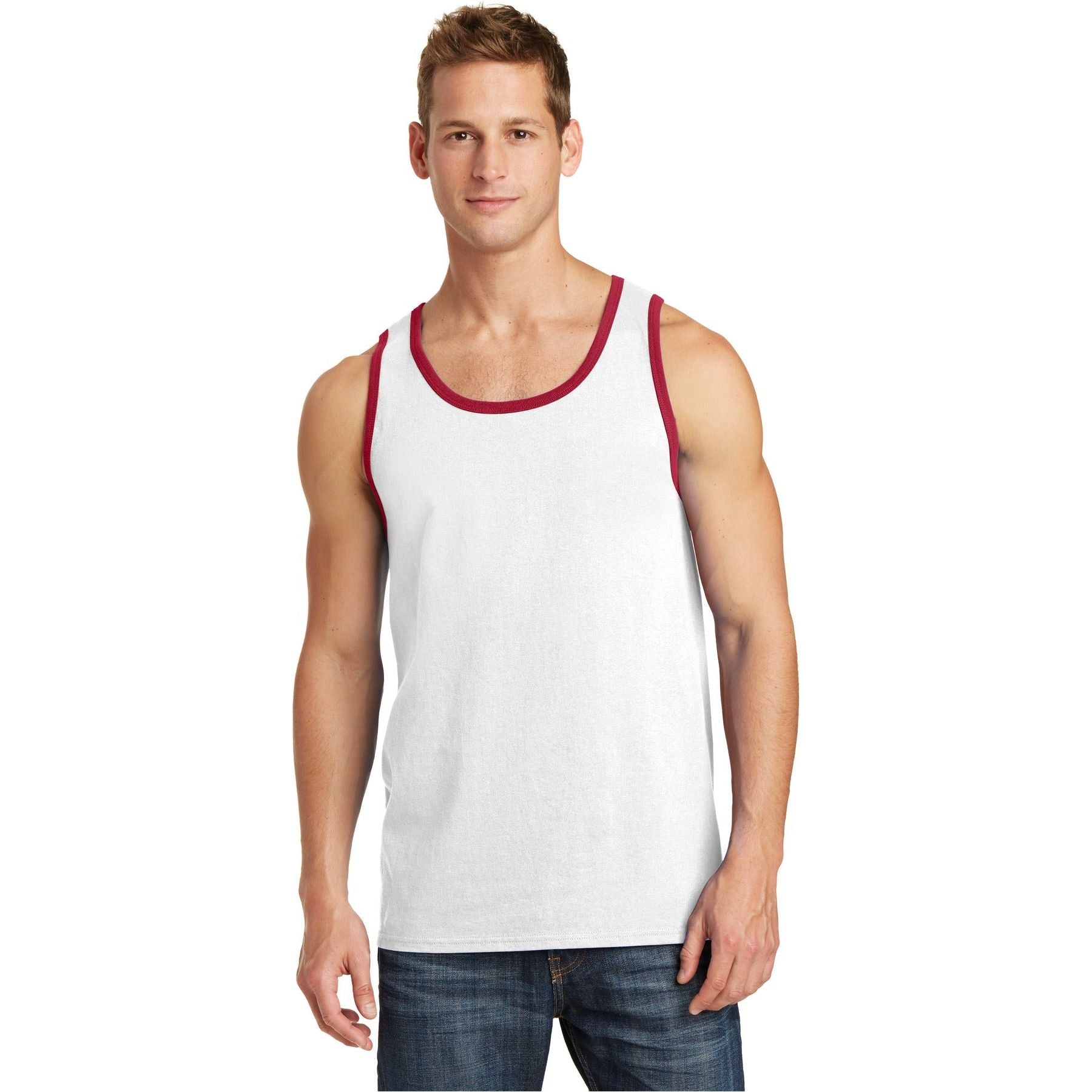 Port & Company ® Core Cotton Tank Top. PC54TT - White/ Red - Port & Company PC54TT T-Shirts Port & Company White/ Red S