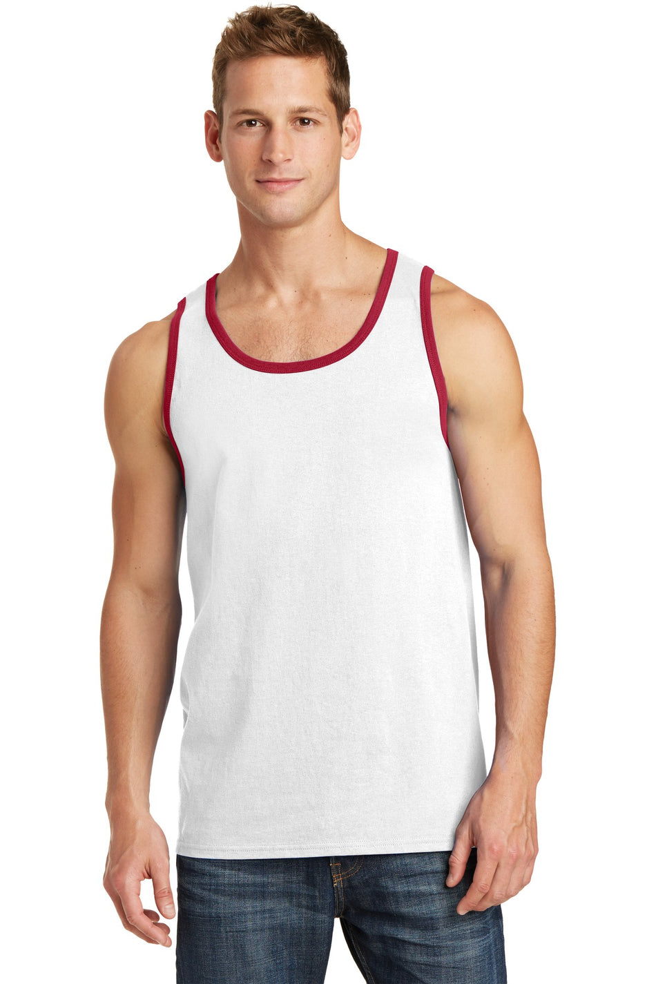 Port & Company ® Core Cotton Tank Top. PC54TT - White/ Red - Port & Company PC54TT T-Shirts Port & Company White/ Red S