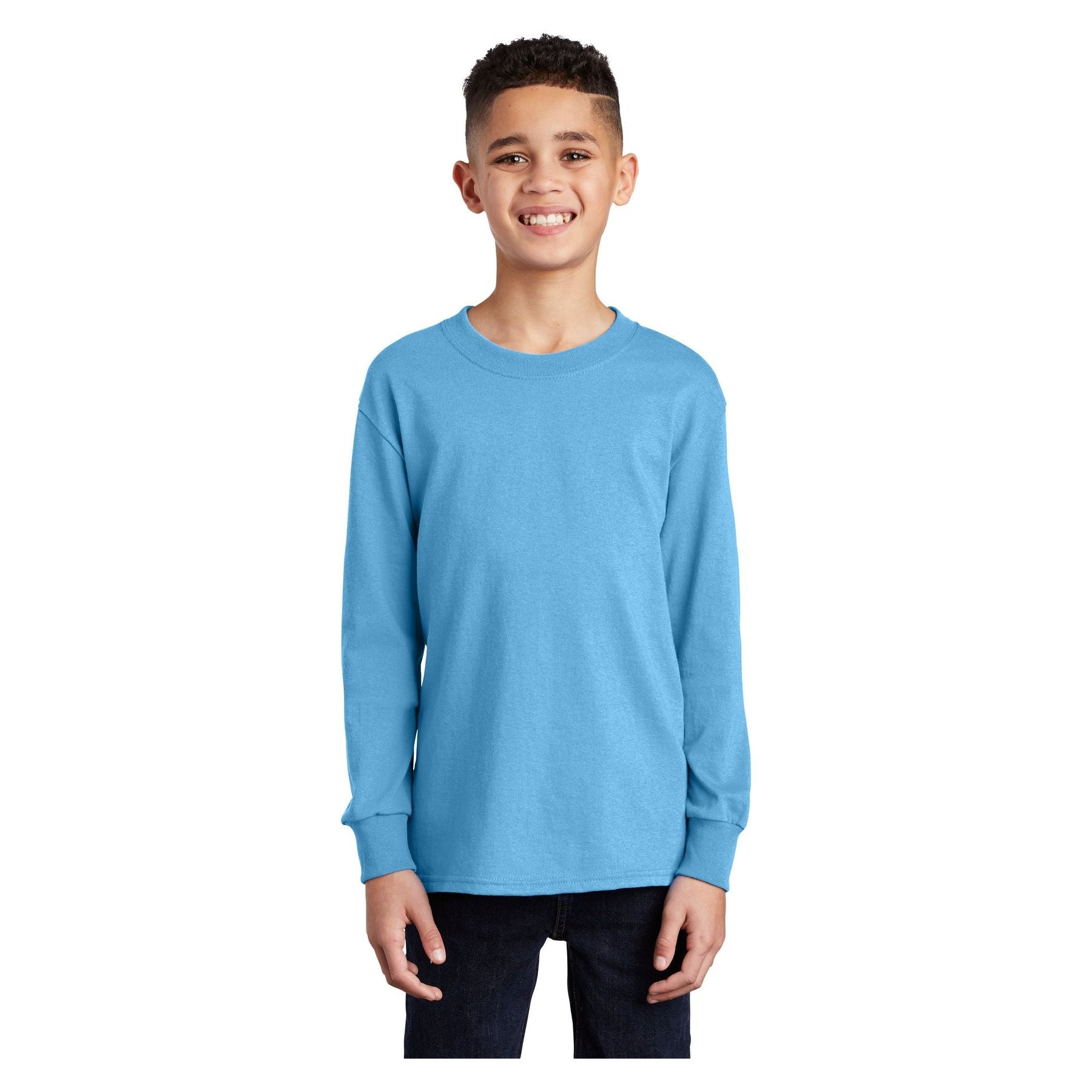 Port & Company ® Youth Long Sleeve Core Cotton Tee. PC54YLS - Port & Company PC54YLS T-Shirts Port & Company Aquatic Blue XS