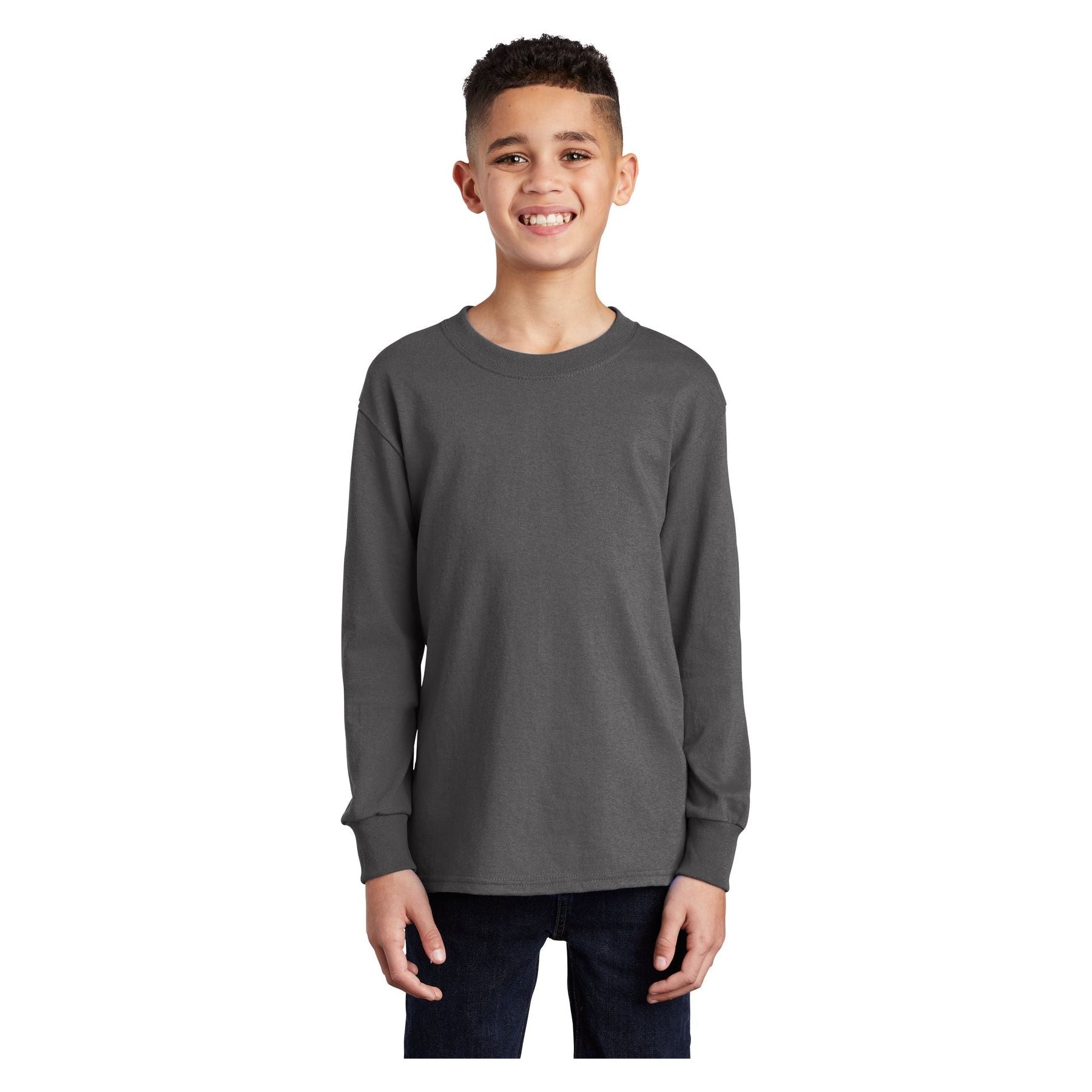 Port & Company ® Youth Long Sleeve Core Cotton Tee. PC54YLS - Port & Company PC54YLS T-Shirts Port & Company Charcoal XS