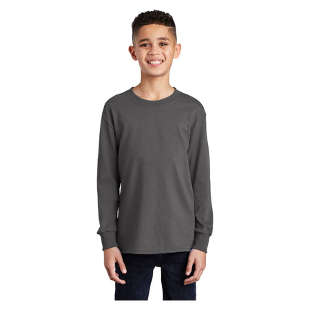 Port & Company ® Youth Long Sleeve Core Cotton Tee. PC54YLS - Port & Company PC54YLS T-Shirts Port & Company Charcoal XS