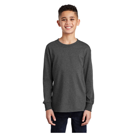 Port & Company ® Youth Long Sleeve Core Cotton Tee. PC54YLS - Port & Company PC54YLS T-Shirts Port & Company Dark Heather Grey XS