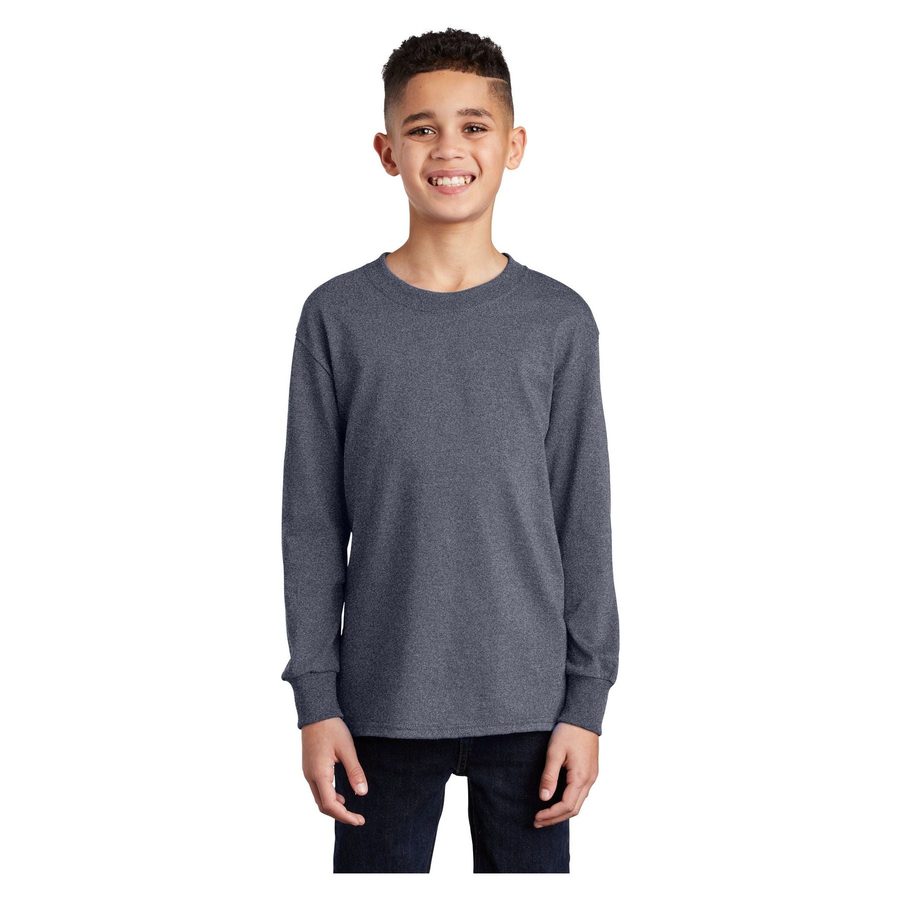 Port & Company ® Youth Long Sleeve Core Cotton Tee. PC54YLS - Port & Company PC54YLS T-Shirts Port & Company Heather Navy XS