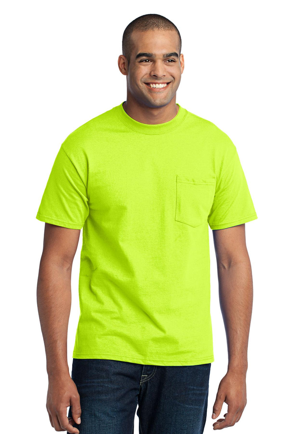 Port & Company ® - Core Blend Pocket Tee. PC55P - Safety Green - Port & Company PC55P T-Shirts Port & Company Safety Green S