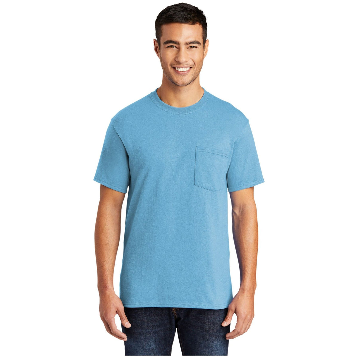 Port & Company ® - Core Blend Pocket Tee. PC55P - Aquatic Blue - Port & Company PC55P T-Shirts Port & Company Aquatic Blue S