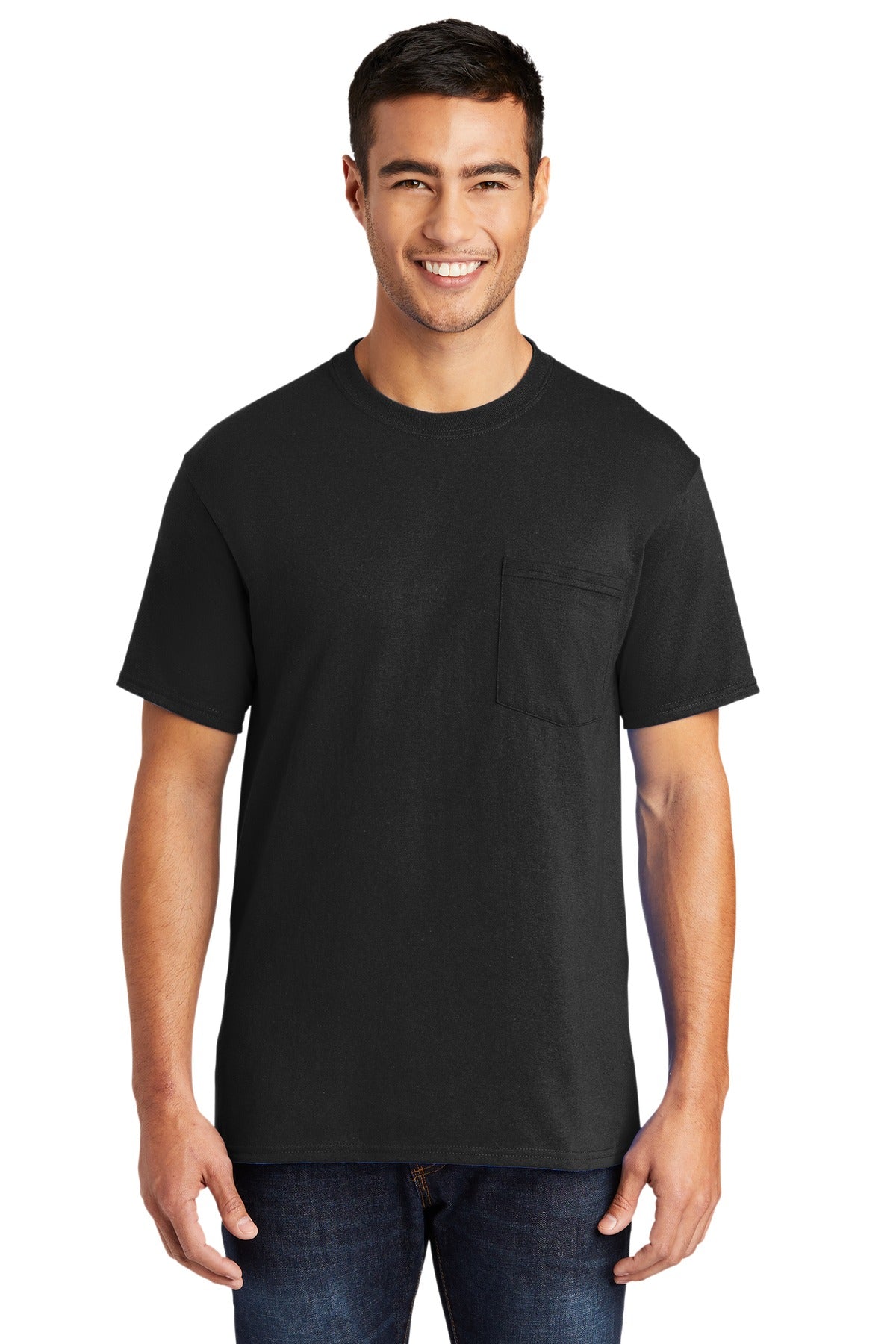 Port & Company ® Tall Core Blend Pocket Tee. PC55PT - Port & Company PC55PT T-Shirts Port & Company Jet Black LT