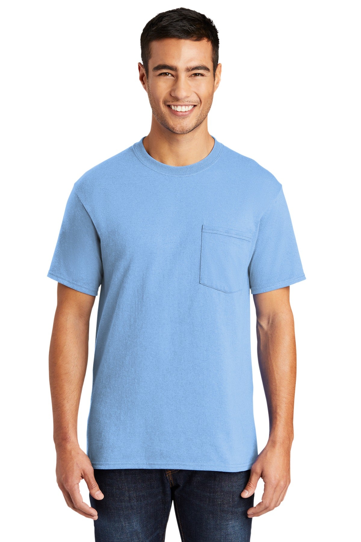 Port & Company ® Tall Core Blend Pocket Tee. PC55PT - Port & Company PC55PT T-Shirts Port & Company Light Blue LT