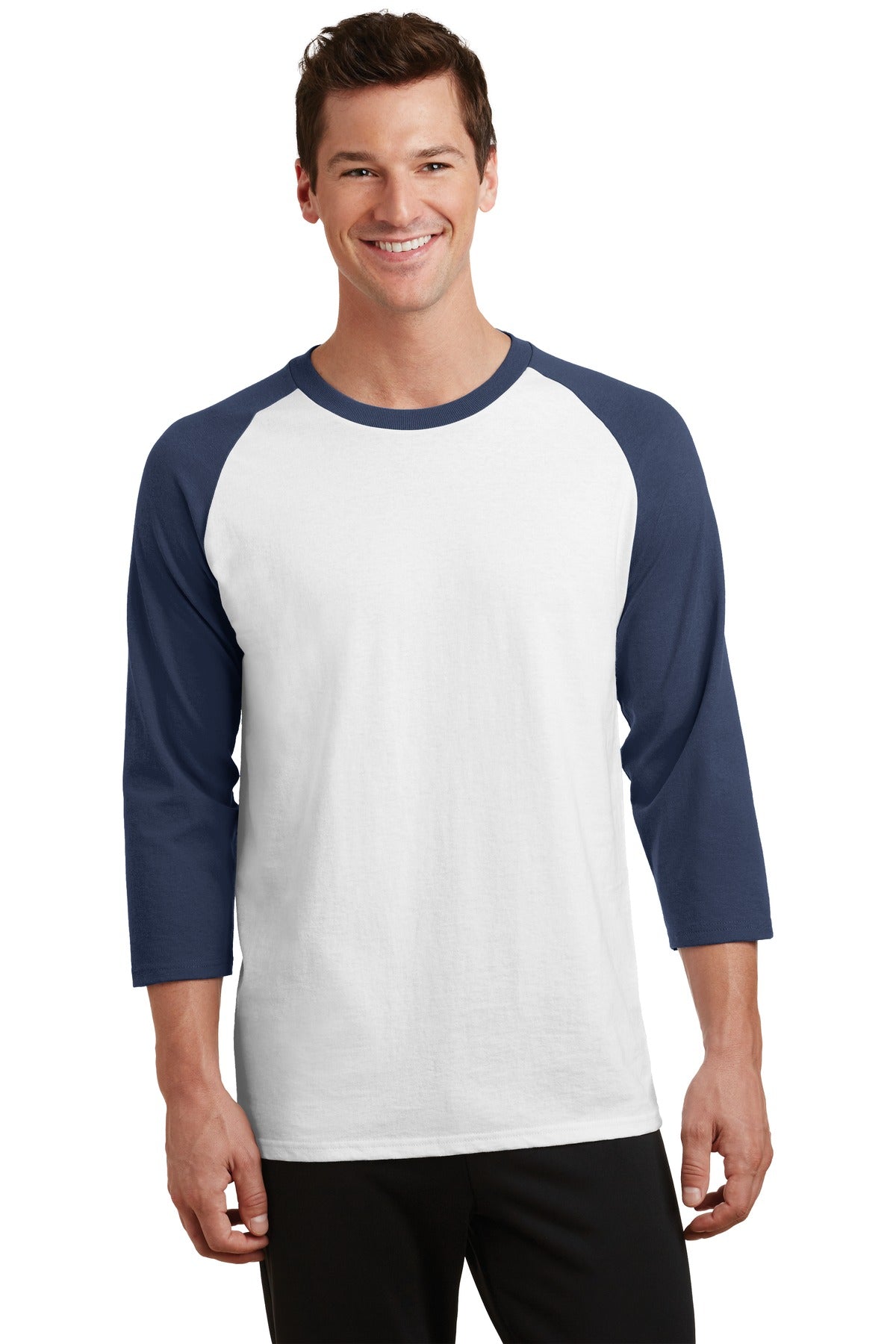 Port & Company ® Core Blend 3/4-Sleeve Raglan Tee. PC55RS - Port & Company PC55RS T-Shirts Port & Company White/ Navy S