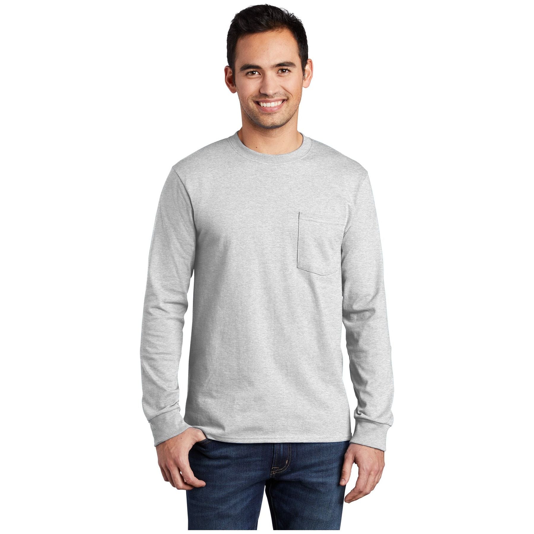 Port & Company ® Tall Long Sleeve Essential Pocket Tee. PC61LSPT - Port & Company PC61LSPT T-Shirts Port & Company Ash LT