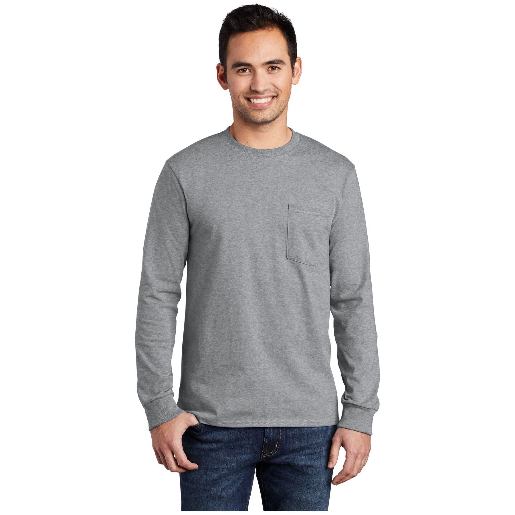 Port & Company ® Tall Long Sleeve Essential Pocket Tee. PC61LSPT - Port & Company PC61LSPT T-Shirts Port & Company Athletic Heather LT