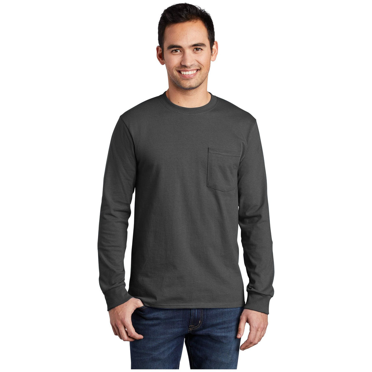 Port & Company ® Tall Long Sleeve Essential Pocket Tee. PC61LSPT - Port & Company PC61LSPT T-Shirts Port & Company Charcoal LT