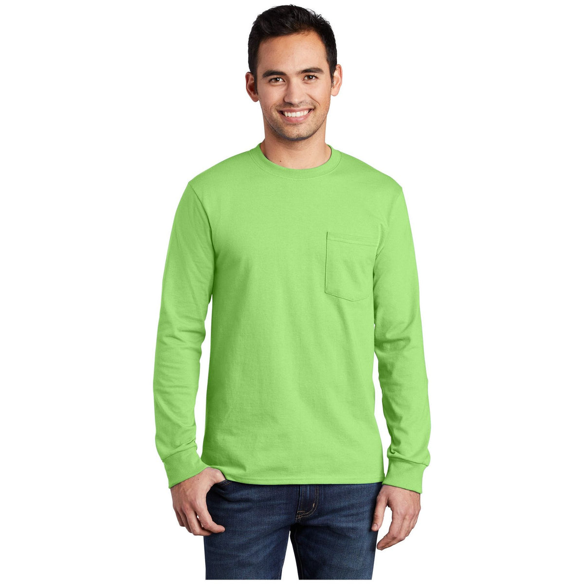 Port & Company ® Tall Long Sleeve Essential Pocket Tee. PC61LSPT - Port & Company PC61LSPT T-Shirts Port & Company Lime LT